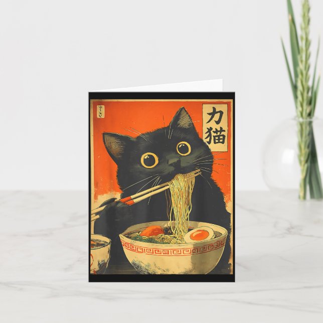 Funny Retro Anime Cat Ramen Japanese Cat Graphic A Kort (Framsida)