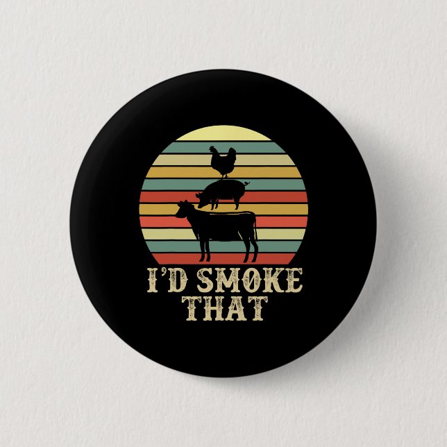 Funny Retro Bbq Party Smoker Chef Pappa Gift I'd S Knapp (Framsida)