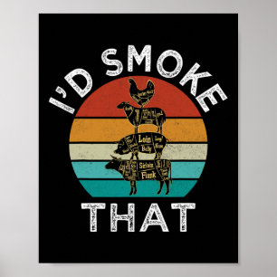 Funny Retro Bbq Party Smoker Chef Pappa Gift I'd S Poster