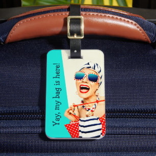 Funny Retro Beach Dam Traveler Bagagebricka