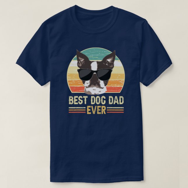 Funny Retro Best Dog Dad Ever Dog with Sunglasses T Shirt (Design framsida)
