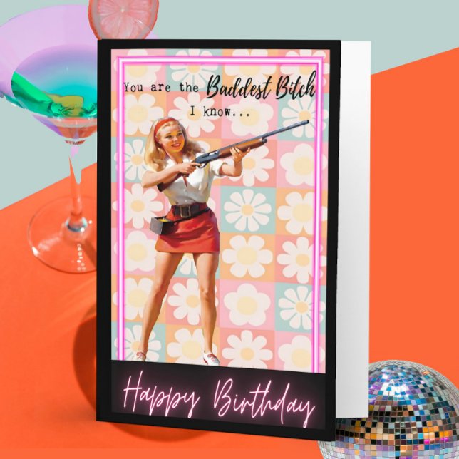 Funny Retro Birthday Card Best Friend-Sassy-Bad Kort (Skapare uppladdad)