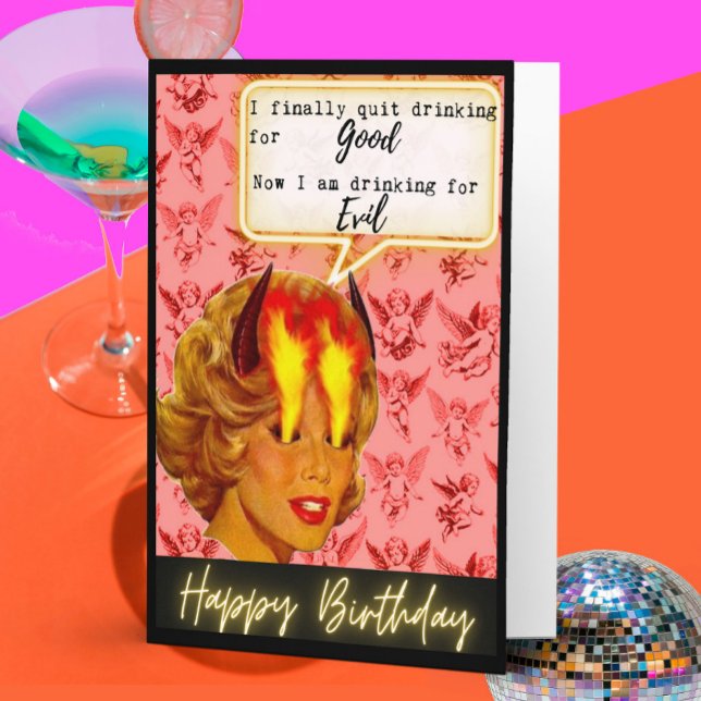 Funny Retro Birthday Card Best Friend - Sassy Evil Kort (Skapare uppladdad)