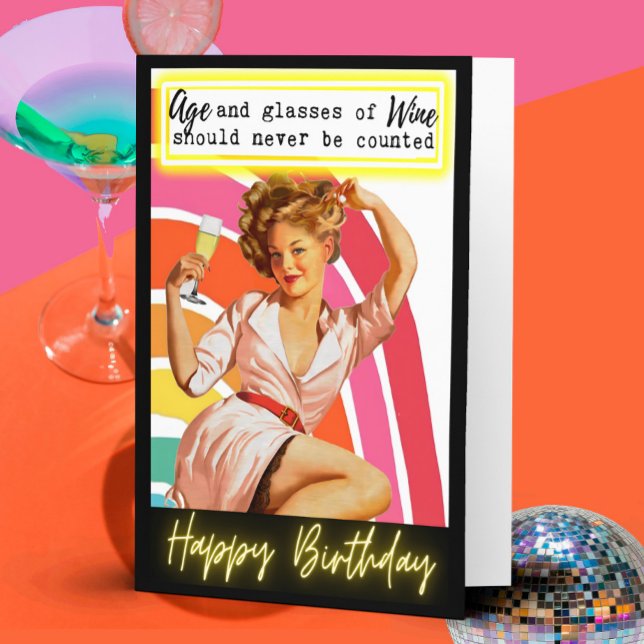 Funny Retro Birthday Card Best Friend-Sassy-Glass Kort (Skapare uppladdad)