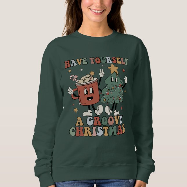 Funny Retro Boho Have Yourself a Groovy Christmas T Shirt (Framsida)