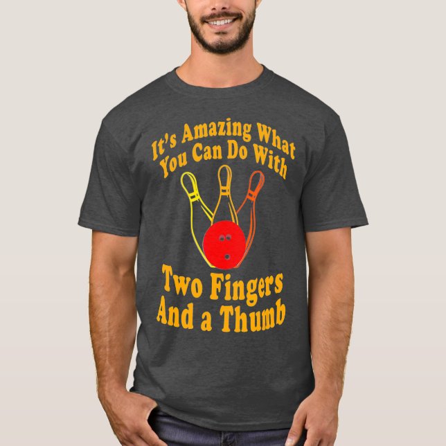 Funny Retro Bowling Ball Two Finger och a T Shirt (Framsida)