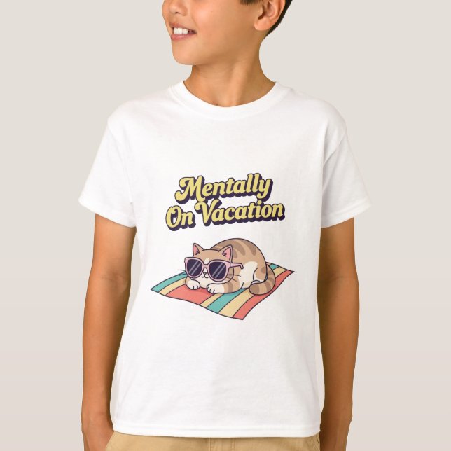 Funny Retro Cat Vacation Kids T-Shirt (Framsida)