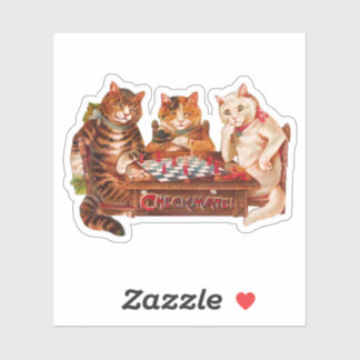 Funny Retro Cats Checkmate spelar schess 1903 Klistermärken