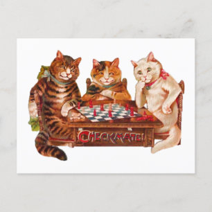 Funny Retro Cats Checkmate spelar schess 1903 Vykort