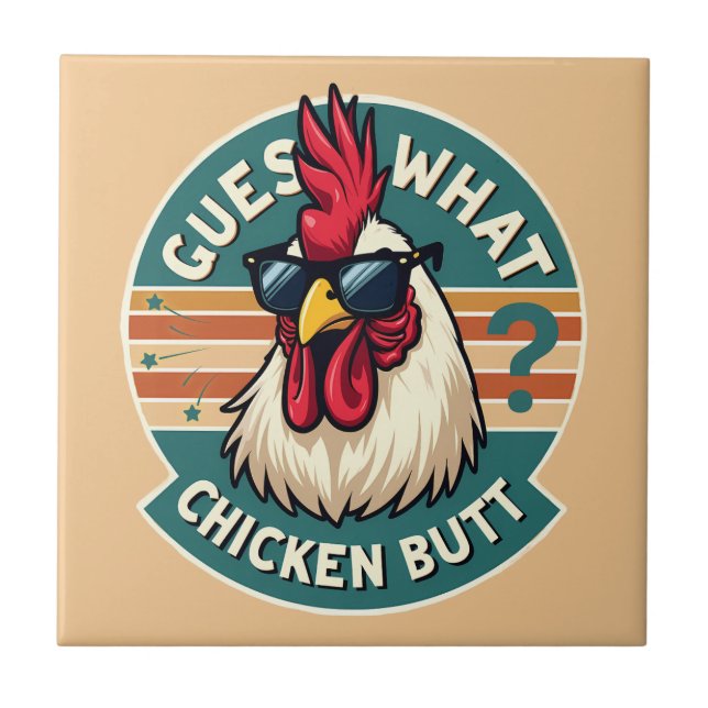 Funny Retro Chicken Butt Joke Design Kakelplatta (Framsidan)