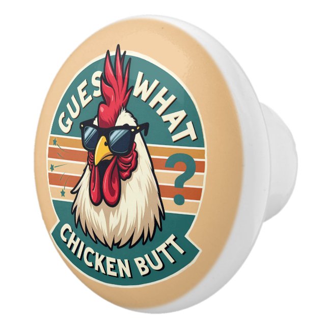 Funny Retro Chicken Butt Joke Design Knopp (Höger)