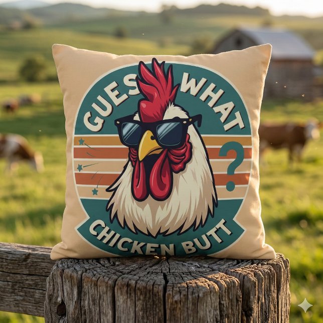 Funny Retro Chicken Butt Joke Design Kudde (Funny Retro Chicken Butt Joke Design Throw Pillow Mockup C)