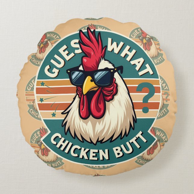  Funny Retro Chicken Butt Joke Design Rund Kudde (Framsidan)