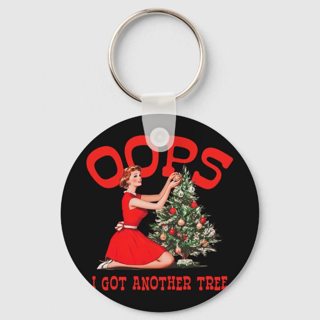 Funny Retro Christmas Oops I Got Another Tree  Nyckelring (Framsida)