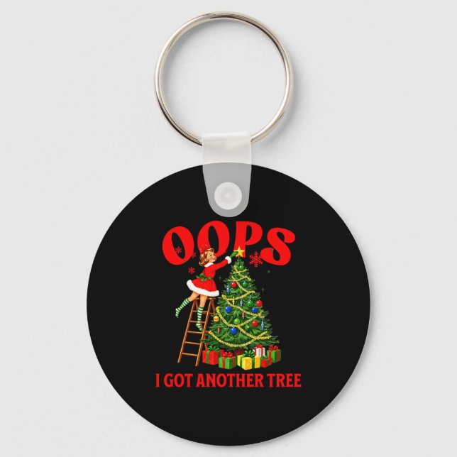 Funny Retro Christmas Oops I Got Another Tree Prem Nyckelring (Framsida)