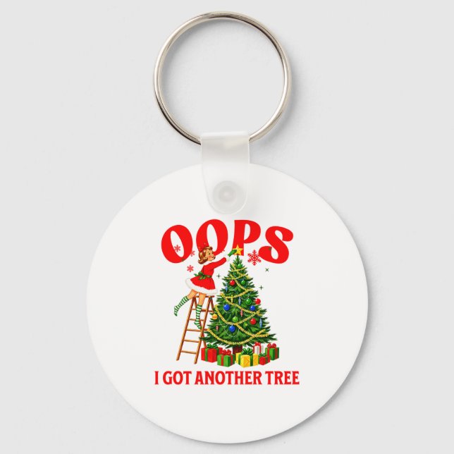 Funny Retro Christmas Oops I Got Another Tree Prem Nyckelring (Framsida)