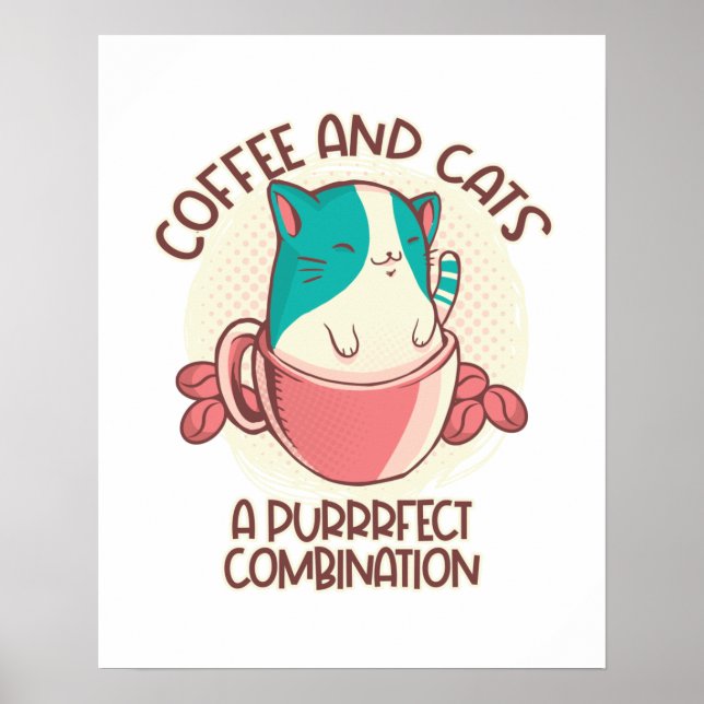 Funny Retro Coffee och Cats Poster (Framsidan)