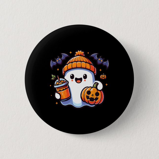 Funny Retro Cute Halloween Ghost Pumpkin Ghost Hal Knapp (Framsida)