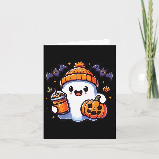 Funny Retro Cute Halloween Ghost Pumpkin Ghost Hal Kort (Framsida)