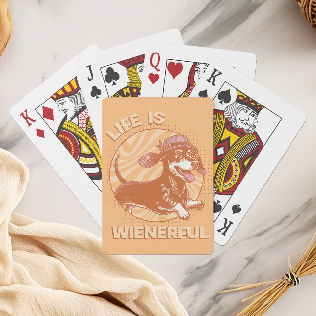 Funny Retro Dachshund "Life is Wienerful" Casinokort (This fun and quirky design features an adorable dachshund, complete with a cute fedora hat!)