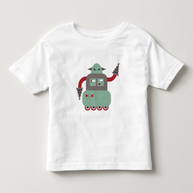 Funny Retro Driller Robot Tee Shirt (Framsida)