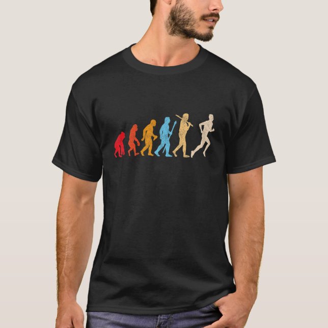 Funny Retro Evolution Of Man Running Runners Jogge T Shirt (Framsida)