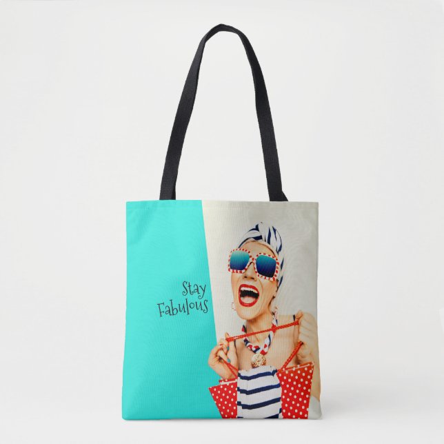 Funny Retro Fabulous Beach Dam i Sunglasses Tygkasse (Framsida)