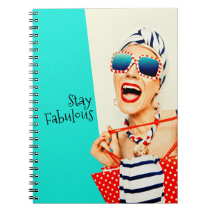 Funny Retro Fabulous Beach Woman in Sunglasses Anteckningsbok