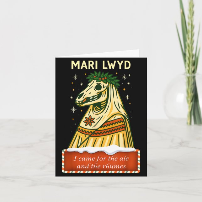 Funny Retro Folklore Skeleton Horse Mari Lwyd Yule Kort (Framsida)