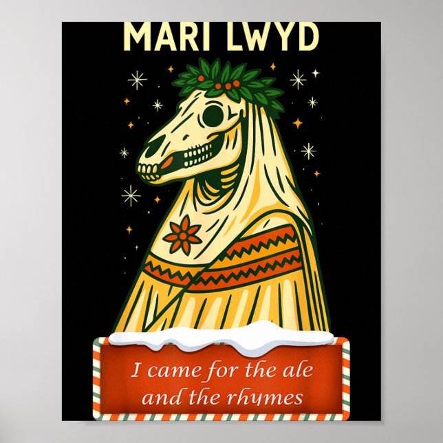 Funny Retro Folklore Skeleton Horse Mari Lwyd Yule Poster (Framsidan)