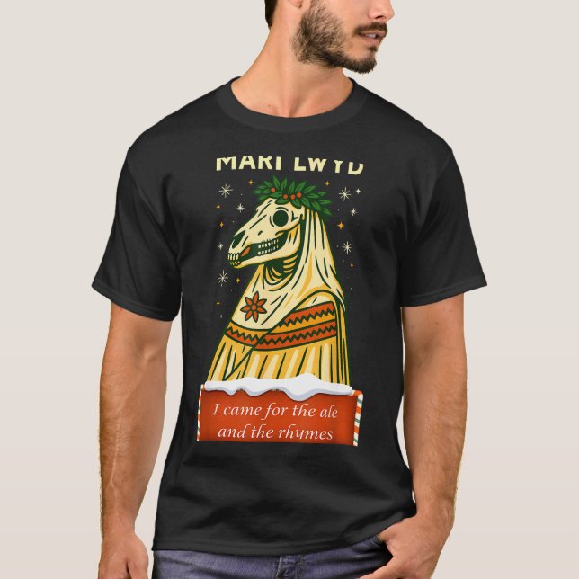 Funny Retro Folklore Skeleton Horse Mari Lwyd Yule T Shirt (Framsida)