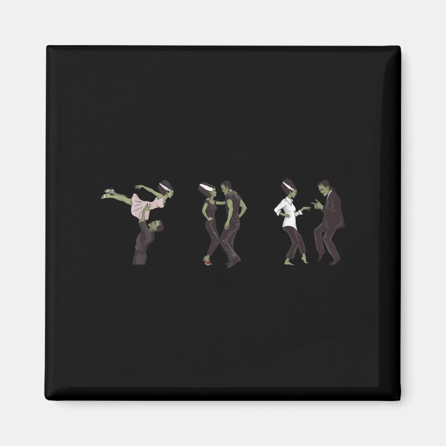 Funny Retro Frankenstein Monster och Bride Dancing Magnet (Framsidan)