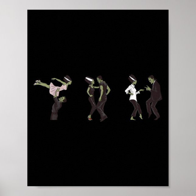 Funny Retro Frankenstein Monster och Bride Dancing Poster (Framsidan)