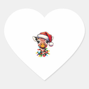 Funny Retro Giraffe Älskare Santa Julgran Lig Hjärtformat Klistermärke