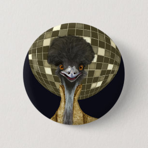 Funny Retro Golden Disco Boll Emu Bird Knapp