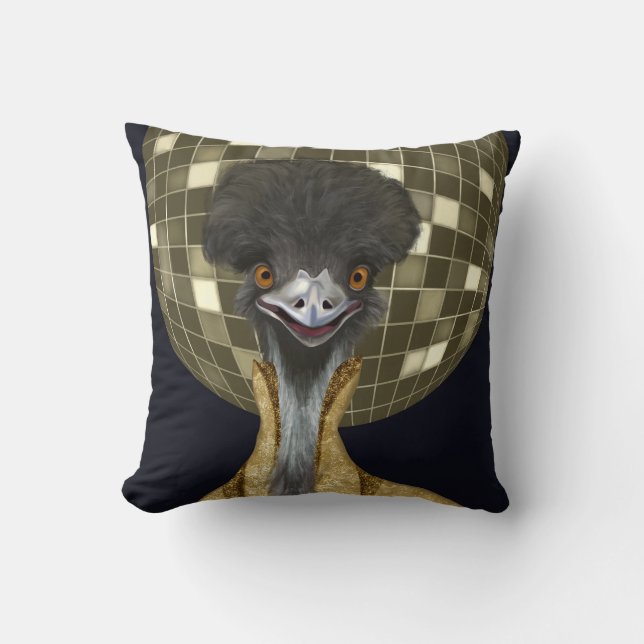 Funny Retro Golden Disco Boll Emu Bird Kudde (Framsida)