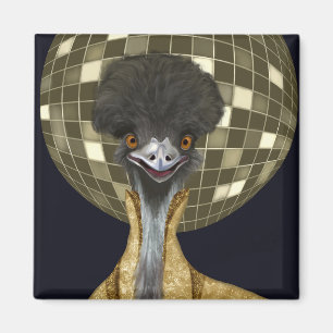Funny Retro Golden Disco Boll Emu Bird Magnet