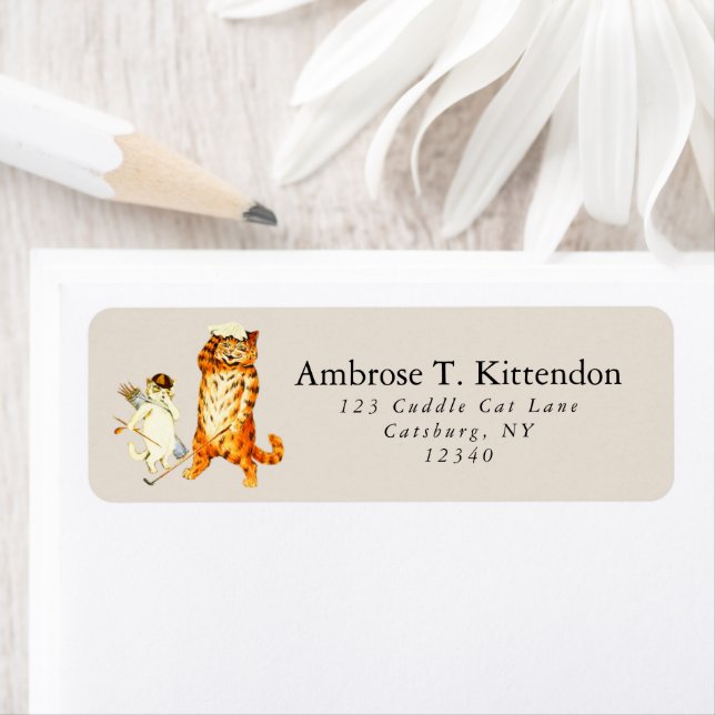 Funny Retro Golf Player Tiger Cat & Caddy Returadress Etikett (Insitu)