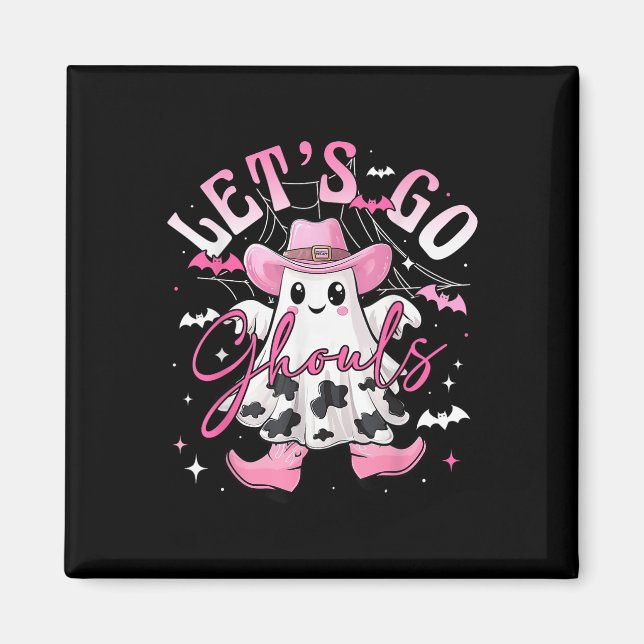 Funny Retro Halloween Let's Go Ghouls Western Cowg Magnet (Framsidan)