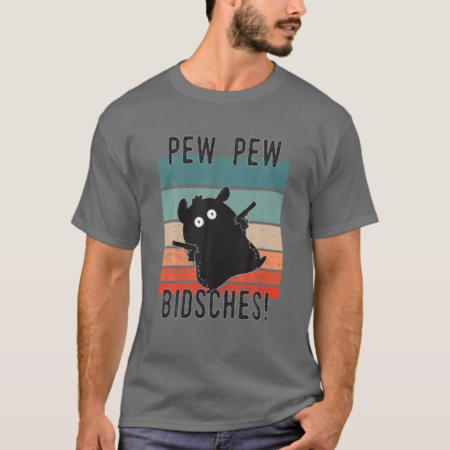 Funny Retro Hamster Guinea Gris Pew Pew T Shirt (Framsida)