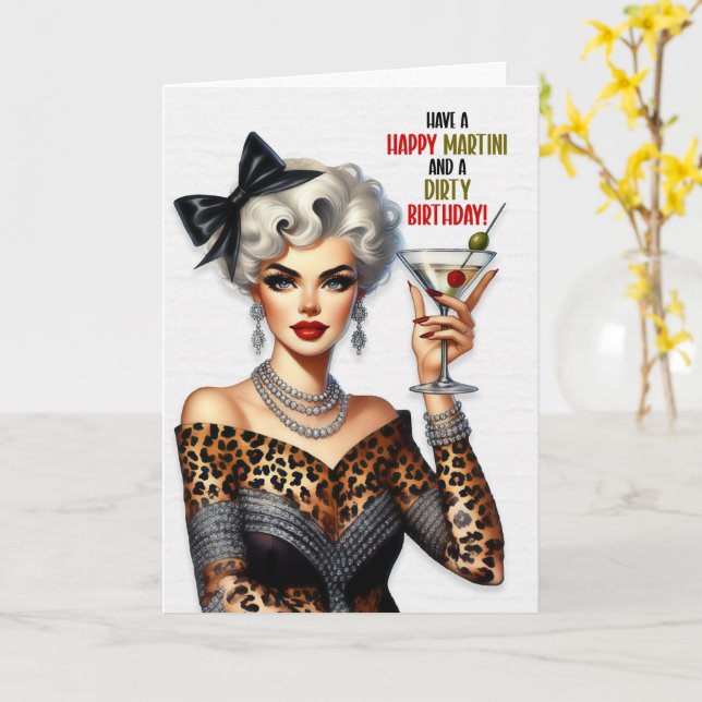 Funny Retro Happy Martini Dirty Birthday Kort (Gul blomma)