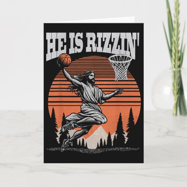 Funny Retro He Is Rizzin Christian Easter Playing  Kort (Framsida)