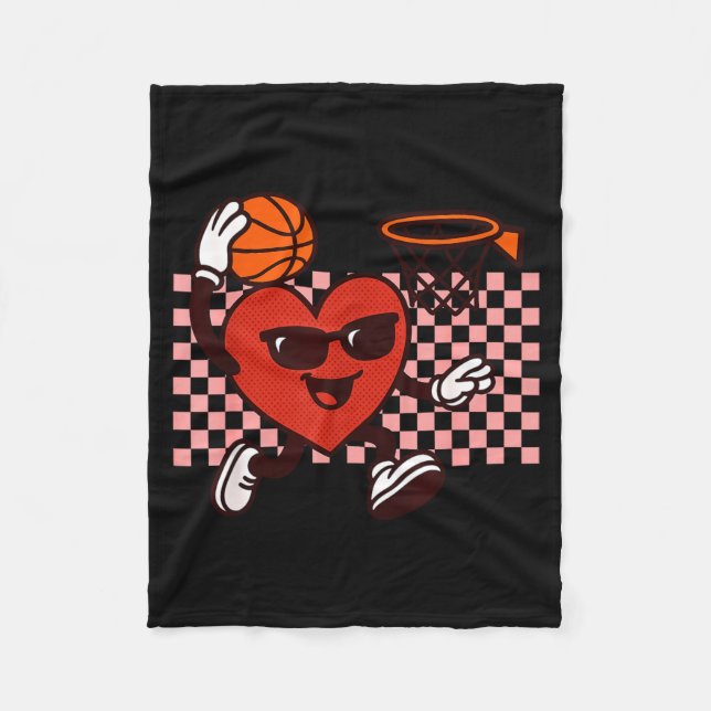 Funny Retro Heart Graphic Basketball Player Kids V Fleecefilt (Framsidan)