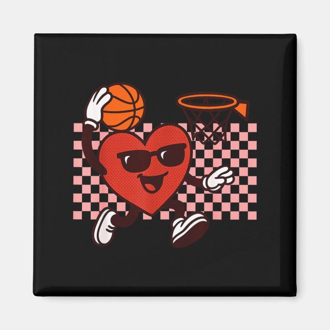 Funny Retro Heart Graphic Basketball Player Kids V Magnet (Framsidan)