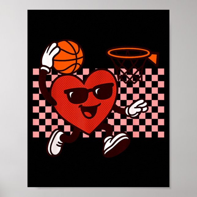 Funny Retro Heart Graphic Basketball Player Kids V Poster (Framsidan)