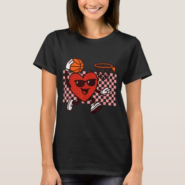 Funny Retro Heart Graphic Basketball Player Kids V T Shirt (Framsida)