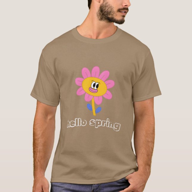 Funny retro hello spring day groovy flowers cute f t shirt (Framsida)
