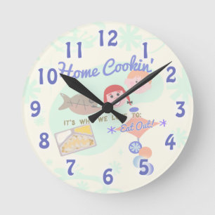 Funny Retro Home Cookin Slogan Rund Klocka