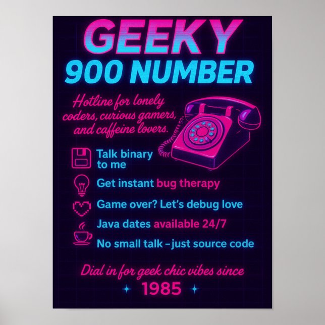 Funny Retro Hotline Wall Art for Coders & Gamers Poster (Framsidan)