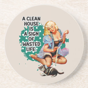 Funny Retro Housefru Humor Pin-up Art Underlägg